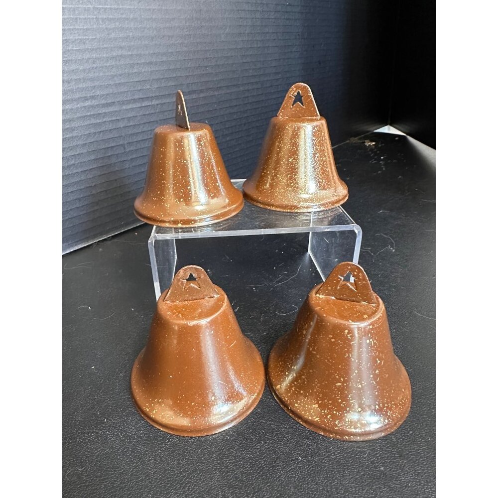 4 large rustic brown crafting bells‎ metal painted 2.5”